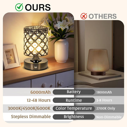 Black Small Crystal Rechargeable Cordless Table Lamps Set of 26