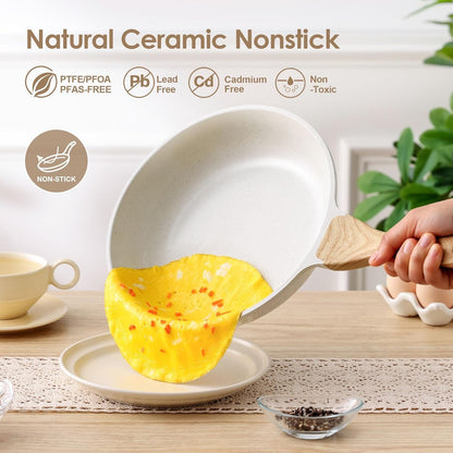 16Pcs Ceramic Cookware Set Non Toxic, Pots and Pans Set Non Stick | Induction Compatible, Even Heating, Durable, Easy to Clean, PFAS/PFOA Free, Healthy Kitchen Cooking Set, Stay-Cool Handles2