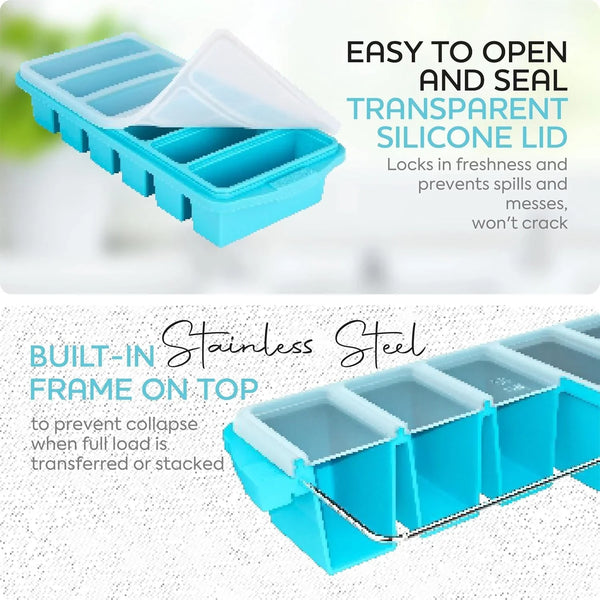 Silicone Freezer Tray with Lid - Soup Freezer Container Molds Set Makes 2-Cup & 1-Cup 1/2-Cup Portions Cubes Perfect for Preparing Meals in Different Portion Sizes Oven & Dishwasher-Safe5
