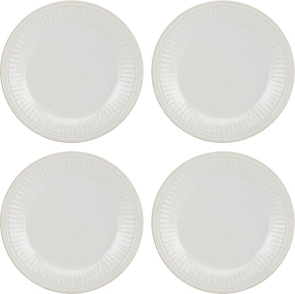 French Perle Groove White Stoneware 24-Piece Dinnerware Set for 82
