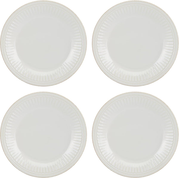 French Perle Groove White Stoneware 24-Piece Dinnerware Set for 82