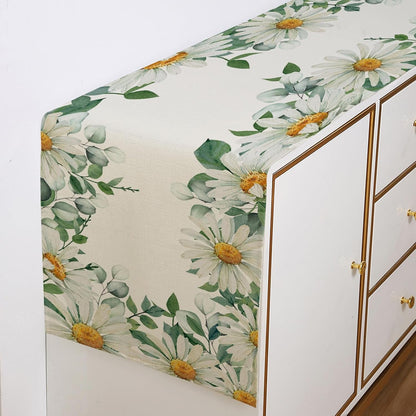 Daisy Flowers Table Runner 13X72 Inch Seasonal Spring Summer Green Plants Kitchen Dinning Table Decoration for Indoor Outdoor Birthday Home Party Decor3