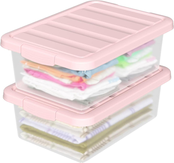 14 Quart Basic Clear Storage Box with Pink Lid (Pack of 2)4