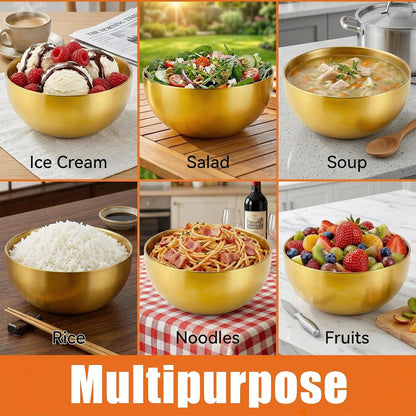 10 Pcs Gold Bowls, Stainless Steel Mixing Serving Bowl, 5.9 Inch6