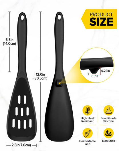 Pack of 2 Cooking Spoons for Non Stick Cookware, Multifunction Spatula Spoon Bpa-Free, One-Piece Design, Suitable for Scooping, Scraping, Serving and Mixing(Black)3