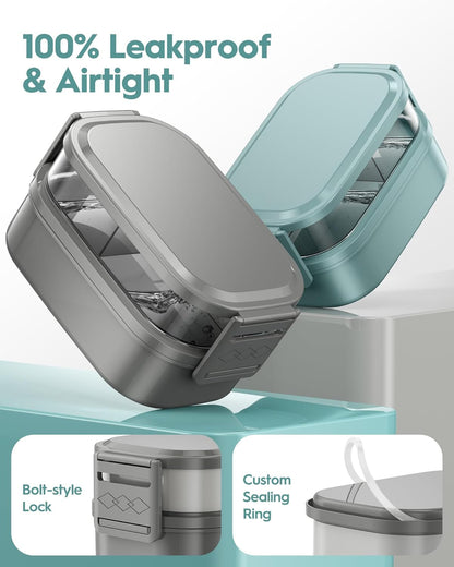Bento Box Adult Lunch Box, 65 Oz Capacity Lunch Containers(Adjustable 2/3 Tier), Bpa-Free, Leak-Proof and Stackable Bento Lunch Box, Microwave & Dishwasher Safe with Utensils(Gray)4