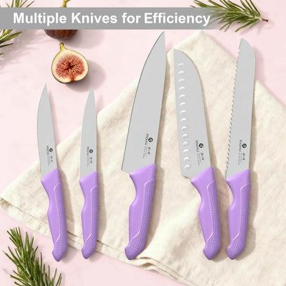 14-Piece Knife Set with Block, Utility Knife, Purple | Glides through Meat, Fish, Veggies & Bread, Standout Color for Stylish Kitchens, Built-In Sharpener7