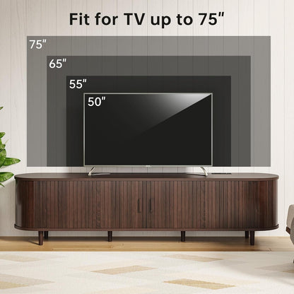 70" Mid Century Modern TV Stand, Wood TV Consoles with Sliding Doors and Power Outlet, Entertainment Center with Adjustable Shelves, Fluted TV Stands for Living Room, Walnut7