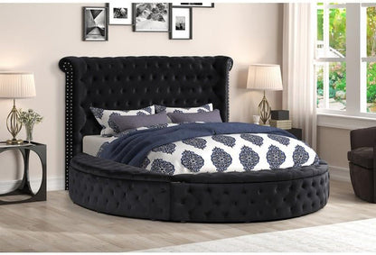 Velvet Tufted Platform Storage Bed, Circle Bed with Button Tufting, Storage Compartments in Rails and Footboard (Black, Eastern King)2