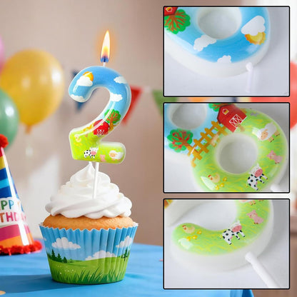 Farm Theme Number 2 Birthday Candle, Barnyard Cake Topper for Boys Girls, Farm Party Cake Decoration3