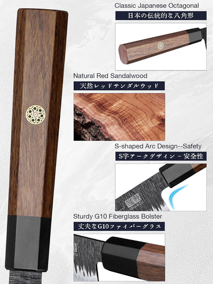 8 Inch Japanese Chef Knife, Hand Forged Gyuto Knife 9 Layers High Carbon 10CR15MOV Steel Kitchen Knife Ultra Sharp & Durable Professional Japanese Sashimi Knife with Ergonomic Rosewood Handle4