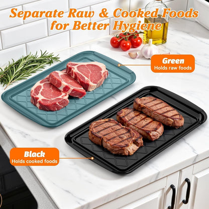 Grilling Prep & Serve Trays for Party Set of 2, Large BBQ Serving Platters | Dishwasher Safe Plastic Trays for Raw and Cooked Food 17"×10.5" Stackable Party Supplies for Grilling, Meal Prep, Cafeteria3