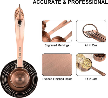 Copper Measuring Cups and Spoons Set of 18, 7 Measuring Cups, 9 Measuring Spoons, Stainless Steel Measuring Spoons and Cups for Dry & Wet Ingredients during Kitchen & Baking6
