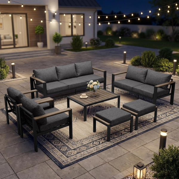 Aluminum Outdoor Patio Furniture Set 7 Pieces Dark Gray2