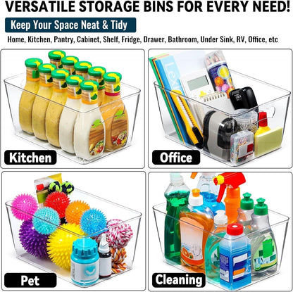 12 PACK LARGE Clear Storage Bins with Handles & Labels, Multiuse Plastic Pantry Organizer Bins for Home Kitchen, Fridge, Freezer, Cabinet, Closet, Bathroom, Shelf, Laundry, RV, under Sink Organization7