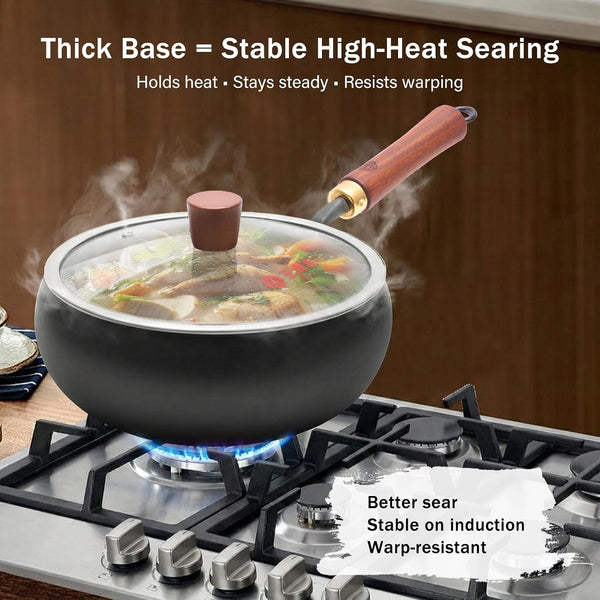 Carbon Steel Wok Pan Flat Bottom Iron Stir Fry Pan Induction Cookware 9.5 Inch Uncoated Small Traditional Skillet with Lid3