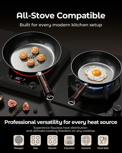 10 Inch Auto-Seasoning Nitrided Carbon Steel Pan, Professional Skillet for Induction Stovetop and Daily Searing, Pre-Seasoned Frying Pan, Wooden Handle, PFAS & Pfoa-Free8