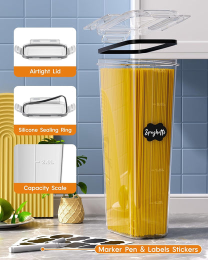 Airtight Food Storage Containers with Lids, 24 PCS Kitchen and Pantry Organization Canisters, Bpa-Free, Pvc-Free, Food-Grade Plastic Leak-Proof Jars for Cereal, Flour, Sugar, Extra 24 Labels & Marker3