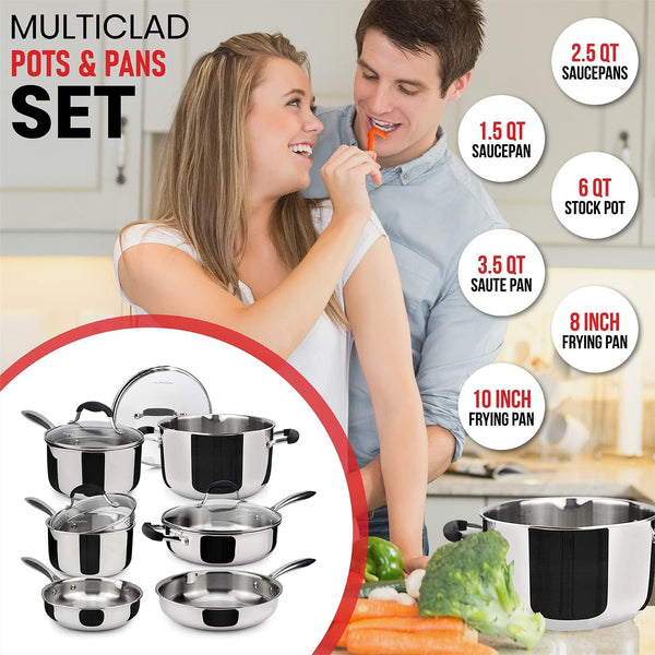 10 Piece 18/10 Stainless Steel Cookware Set | Tri-Ply Cookware, Glass Strainer Lid Included, Ergonomic Stay Cool Handles, Dishwasher Safe7