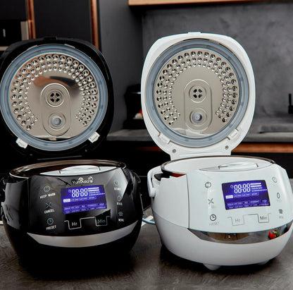 Sakura Rice Cooker with Ceramic Bowl and Advanced Fuzzy Logic (8 Cup, 1.5 Litre) 6 Rice Cook Functions, 6 Multicook Functions, Motouch LED Display, 120V Power (Black and Silver)12
