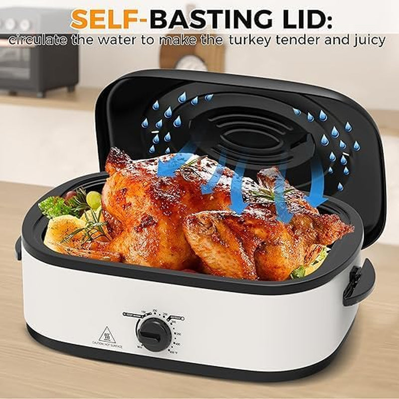 14-quart-electric-roaster-oven-with-slow-cooker-function-turkey-roaster-oven-buffet-with-self-basting-lid-removable-pan-cool-touch-handles-easy-to-clean-white