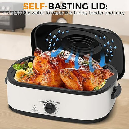 14 Quart Electric Roaster Oven with Slow Cooker Function, Turkey Roaster Oven Buffet with Self-Basting Lid, Removable Pan, Cool-Touch Handles, Easy to Clean, White4