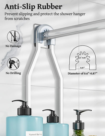Never Rust Shower Caddy Hanging, Aluminum Shower Racks for inside Shower, 3-Tier Shower Organizer Hanging over Shower Head with Hooks and Soap Holder, Silver4