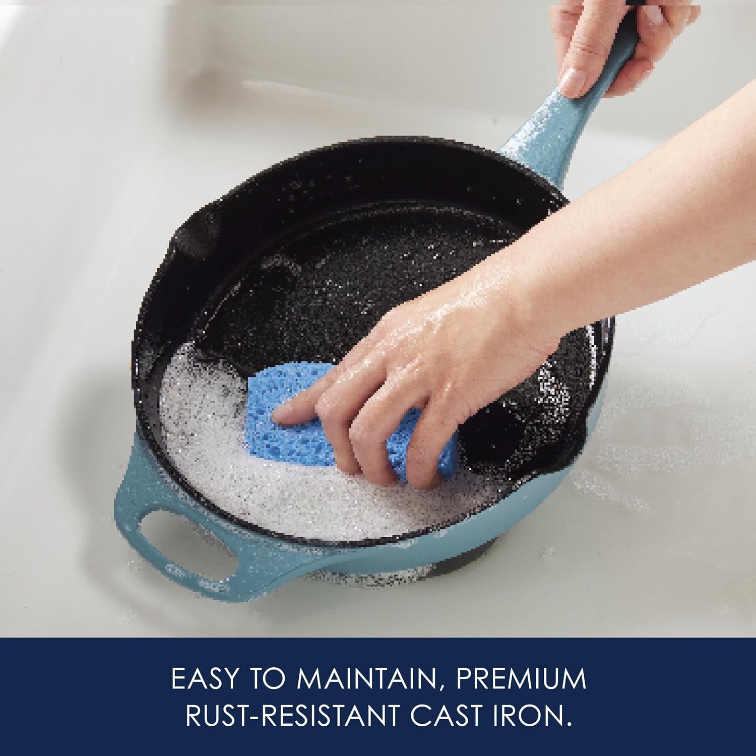 nitro-cast-iron-fryin-pan-skillet-with-helper-handle-and-pour-spouts-12-inch-agave-blue