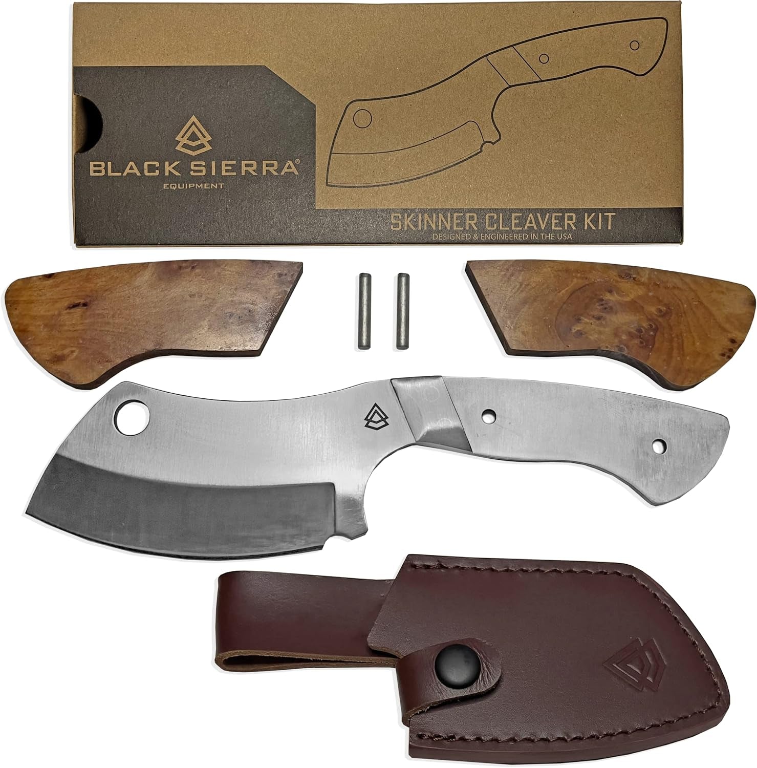 black-sierra-skinner-cleaver-knife-building-kit-fixed-stainless-steel-blade-with-leather-sheath-hobbyist-chef-cutlery-carbon-steel-cutlery-meat-cutting-blade-diy-knife-making-supplies