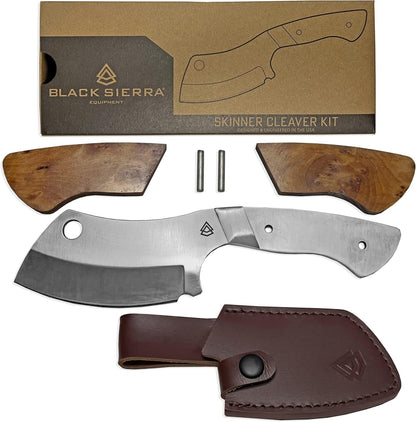 Black Sierra Skinner Cleaver Knife-Building-Kit, Fixed Stainless Steel Blade with Leather Sheath, Hobbyist Chef Cutlery, Carbon Steel Cutlery Meat Cutting Blade, DIY Knife Making Supplies1