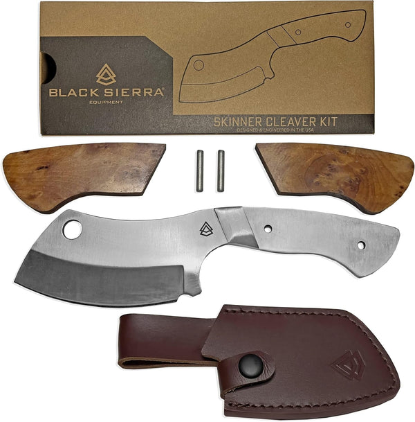 Black Sierra Skinner Cleaver Knife-Building-Kit, Fixed Stainless Steel Blade with Leather Sheath, Hobbyist Chef Cutlery, Carbon Steel Cutlery Meat Cutting Blade, DIY Knife Making Supplies1