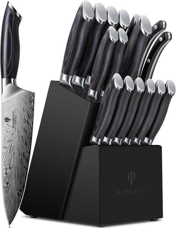 16 Pieces Knife Set, Knife Block Set in Powder Steel, Ultra Sharp | Kitchen Knives Set High Hardness Japanese Knife Set with Ergonomic Pakkawood Handle, Chef Knives Set for Kitchen Cooking1