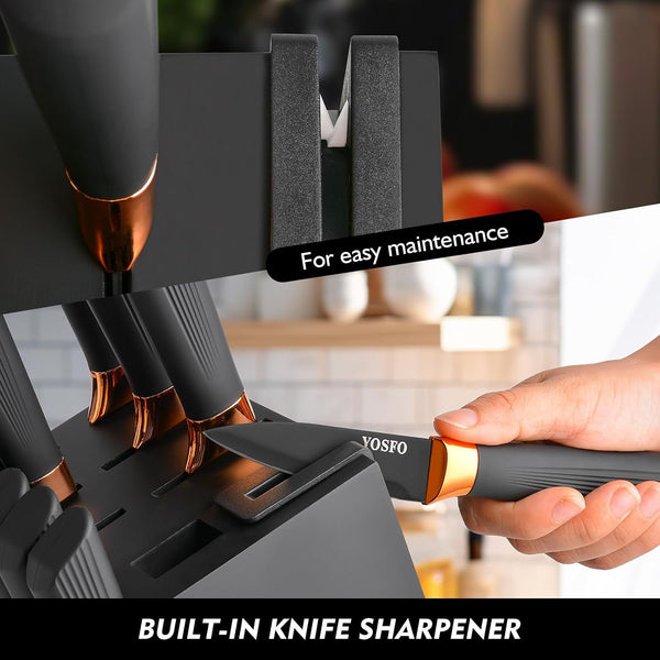 Kitchen Knife Set,15 Pcs Knife Set with Block and Sharpener,High Carbon Stainless Steel Ultra Sharp,Dishwasher Safe8