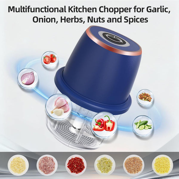 Electric Garlic Chopper 350Ml Mini Food Processor Vegetable Chopper（Blue） | Bpa-Free Glass Bowl 6-Blade Cutting Cordless & USB Rechargeabl Garlic Chopper Mini Chopper for Onion Herb Nut Easy to Clean4