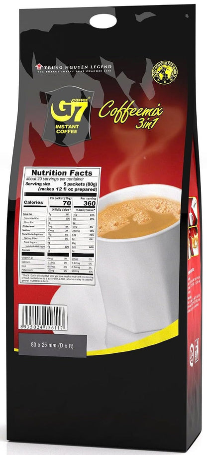 Trung Nguyen G7 Instant Coffee - 3-In-1 with NANO+ Technology, Roasted Ground Blend, Non-Dairy Creamer & Sugar (100 Sticks)2
