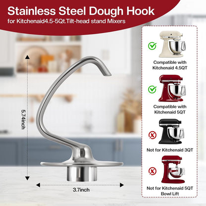 Stainless Steel Dough Hook for Kitchenaid 4.5-5 Qt Tilt-Head Mixers,Dishwasher Safe,Heavy-Duty Replacement K45DH for Kitchen Aid Dough Hook Attachment4