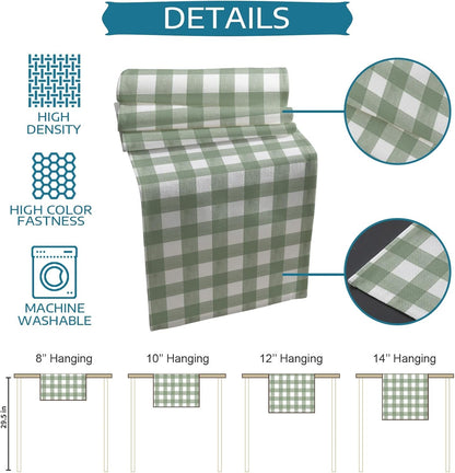 Sage Green Buffalo Plaid Table Runner 120 Inches Long Farmhouse Dress Scarves, Farmhouse Green White Checkered Dining Tablerunner for Coffee Table/Kitchen Island/Party Décor, 13" X 120"7