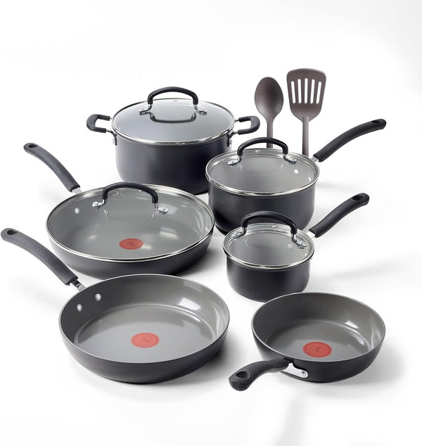 Ultimate Hard Anodized 12-Piece Ceramic Nonstick Cookware Set, Oven Safe up to 400°F, Ceramic Pots and Pans Set, Frying Pans, Saucepan, Stockpot, Cooking Utensils, Stone1