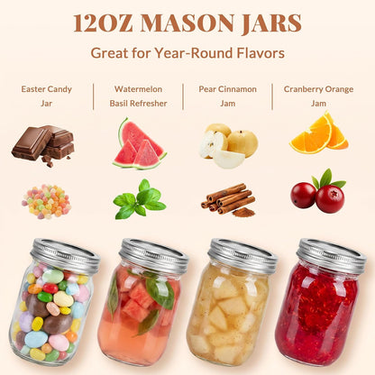 20 Pcs 12Oz Glass Mason Jars with Silver Separable Lids | BPA Free, Airtight, 350Ml round Canning Jars for Honey, Jam, Herb, Wedding Favor, Kitchen Storage, Crafts, Meal Prep8