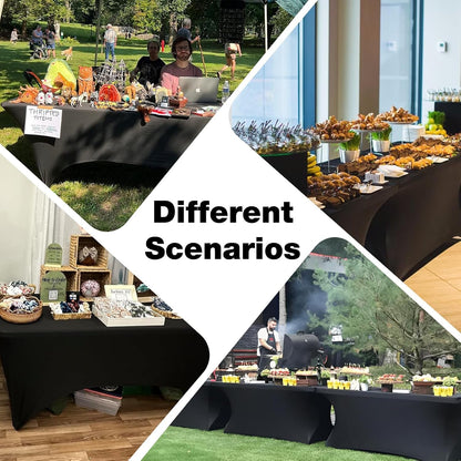 2 Pack 6FT Black Spandex Table Cloth 72 X 30 Inch | Rectangular Stretch Tablecloth, Wrinkle Resistant Scretch Table Cover for Wedding, Party, Banquet, Picnic, Outdoor Decoration6