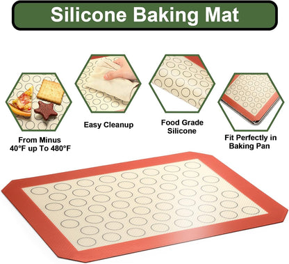 Baking Sheet Tray Cooling Rack with Silicone Baking Mat Set, Stainless Steel Cookie Pan for Oven, Set of 9 (3 Sheets + 3 Racks + 3 Mats), Warp Resistant & Heavy Duty & Easy Clean, Red5