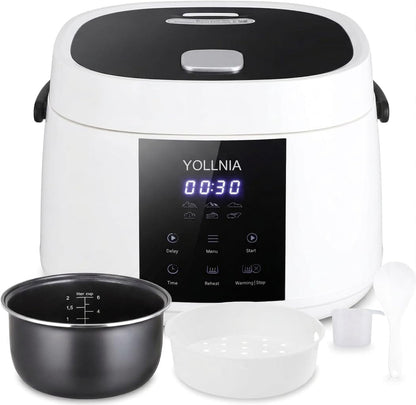 3L Rice Cooker 12 Cups (Cooked),Mini Digital Rice Cooker | 6 in 1 Multicooker for Grain,Preset,Reheat Options,12-Hr Delay Timer, Auto Keep Warm,Non-Stick Inner Pot with Steaming Basket1
