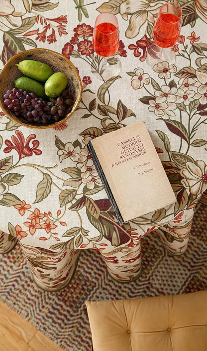 Designer Vintage round Linen Tablecloth,Diameter 67"-Grace A5