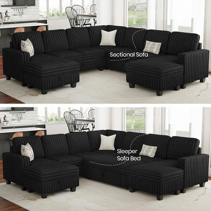 Oversized Sofa Bed Modular Sectional Sleeper Sofa with Pull Out Bed L Shaped Couch with Storage Chaise Black Couch4