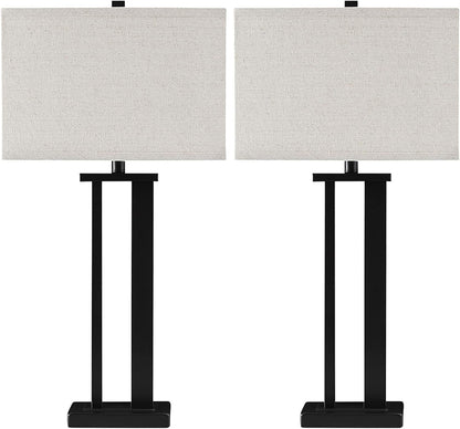 Signature Design by Ashley Aniela Table Lamp Set of 2, 29-Inch, Bronze | Solid Metal Base with a Rectangular Fabric Shade, Versatile 3 Way Lamps for Living Room Spaces and Narrow End Tables1