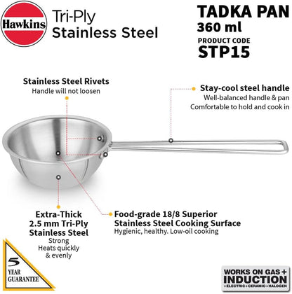 1.5 Cup Tadka Pan, 360 Ml Triply Stainless Steel Pan, Induction Pan, Silver (STP15)4