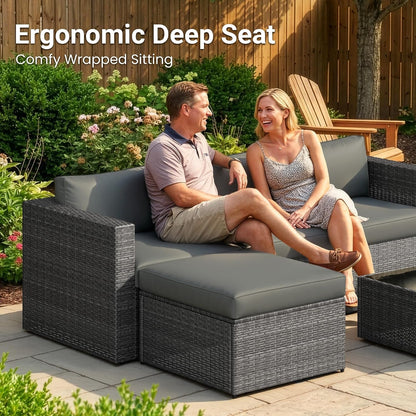 5 Piece Wicker Outdoor Patio Furniture Set, All-Weather Patio Sectional Set4