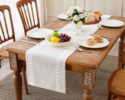 Embroidered Table Runner, White Table Runners 90 Inches Long3