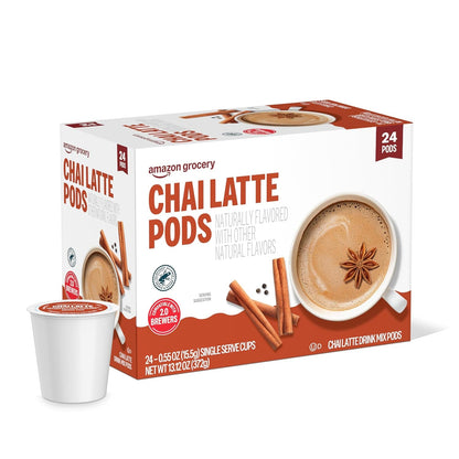 Amazon Brand - Happy Belly Tea Pods Compatible with 2.0 K-Cup Brewers, Chai Latte, 24 Count (Previously Solimo)1