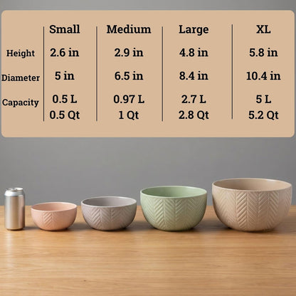 Ceramic Mixing Bowls Set of 4 Pcs, Colorful Nesting Bowls 5, 3, 1, 0.5 Qt6